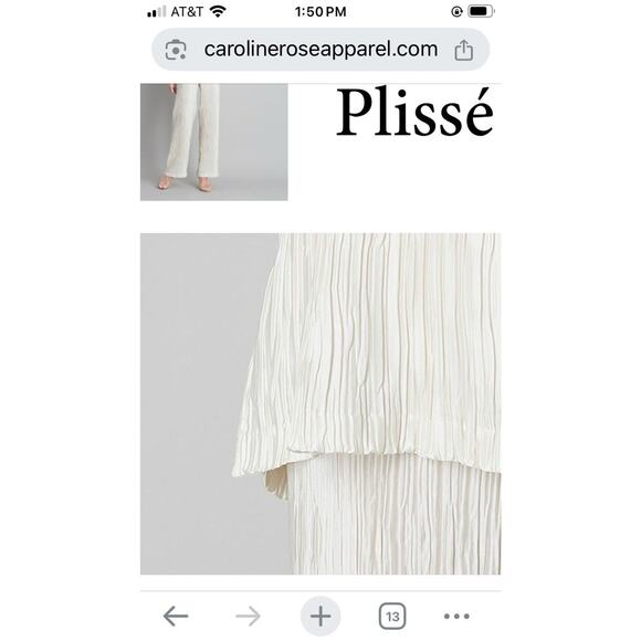 Caroline Rose Plisse Pants Set 2 Piece New Top Sz L Pants Sz M Ivory - Picture 2 of 16